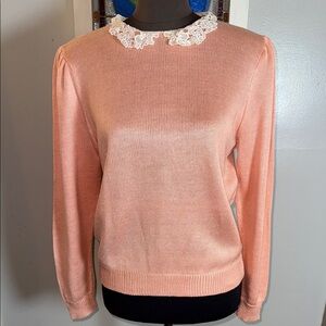 Herald House Vintage Lace Collar Puff Sleeve Sweater SZ Medium